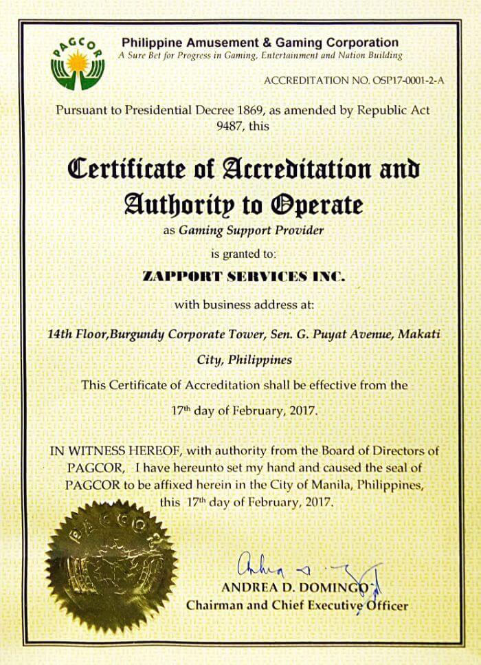 certificate of PHCASH